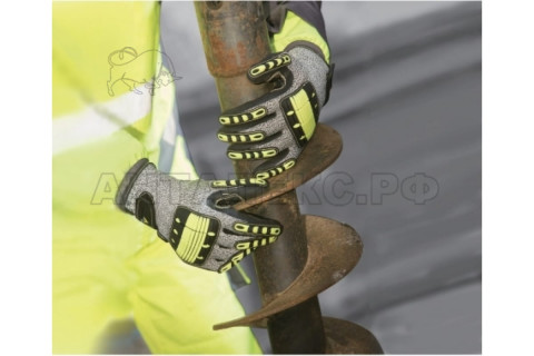 Перчатки порезостойкие трикотажные EOS NOCUT VV910 с двойным нитриловым покрытием,р.10 желт/сер/черн
